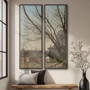 Vintage Floral and Landscape Wall Art - 20x60 inches Framed Canvas Set of 2