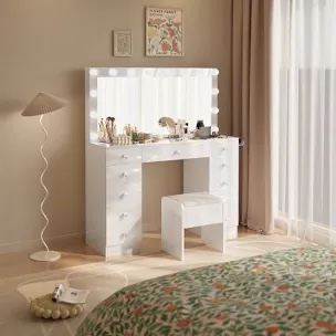 (broken mirror vanity still good) greyden large lighted mirror makeup vanity set with glass top, outlet and 7 drawers