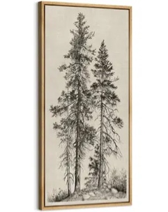 vintage pine tree drawing classic country rustic artwork - extra large framed wall art canvas print
