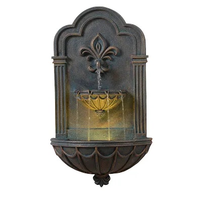 Fleur-De-Lis Outdoor Water Fountain With Warm Glow Lighting
