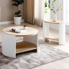 Sipke 2 - Piece Living Room Table Set Oak And White High Gloss Finish, Including Coffee Table And End Table (Sides of table only) 