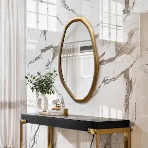 29.5-Inch Oval Gold Iron Metal Frame Accent Wall Mirror