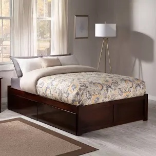 Wooden Bed Frame with Storage - Solid Wood Platform Bed with Drawer (Missing boxes) 