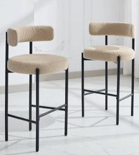 28" boucle upholstered metal counter stools, beige