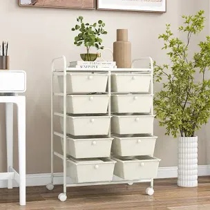 Milin 10 Drawer Storage Drawer with Locking Wheels