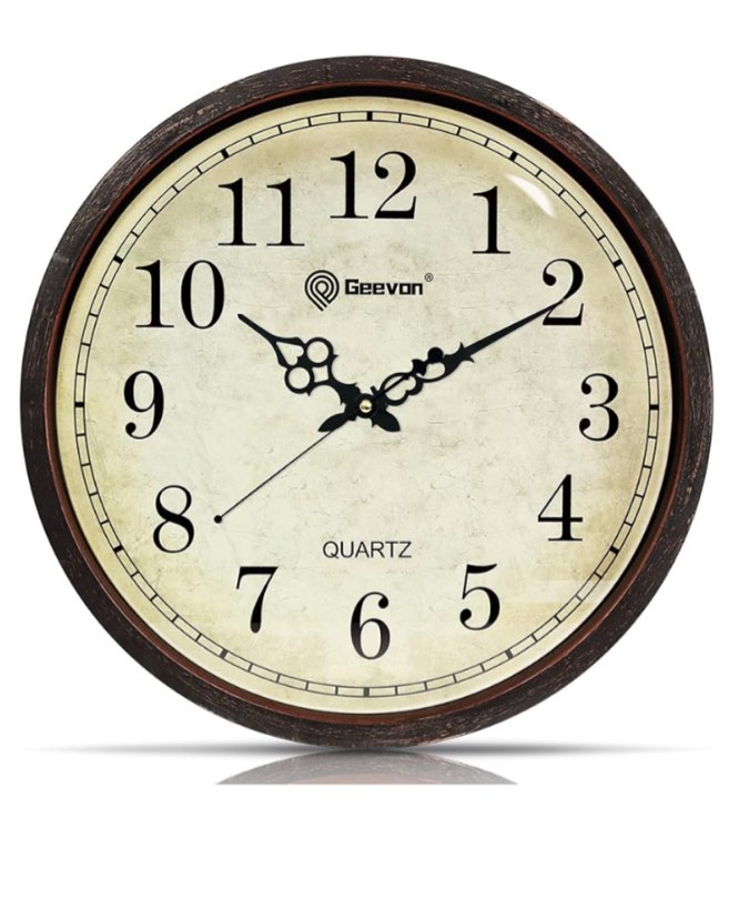 Geevon Vintage Brown Wall Clock, Silent 16" Non Ticking Wall Clock Battery Operated Retro Rustic Style Round Clock Decorative for Kitchen,Classroom,Bedroom,Living Room Decor 16 IN