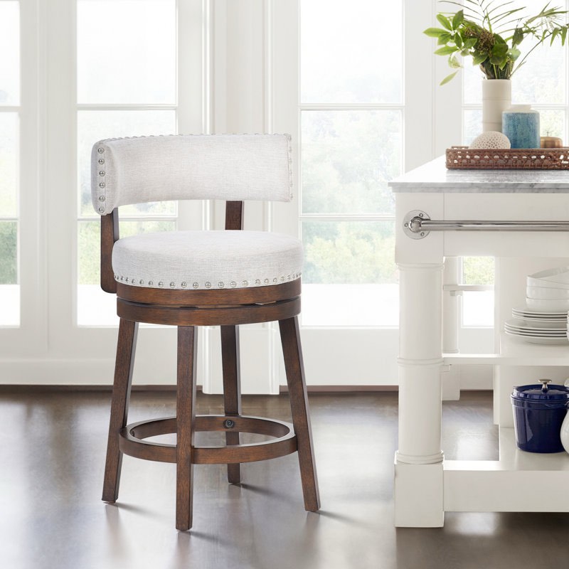 Swivel Upholstered Counter Bar Stool with Solid Wood Frame