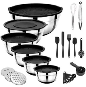 32-Piece Stainless Steel Cooking Utensil Set with 7-Piece Mixing Bowl Set with Lids