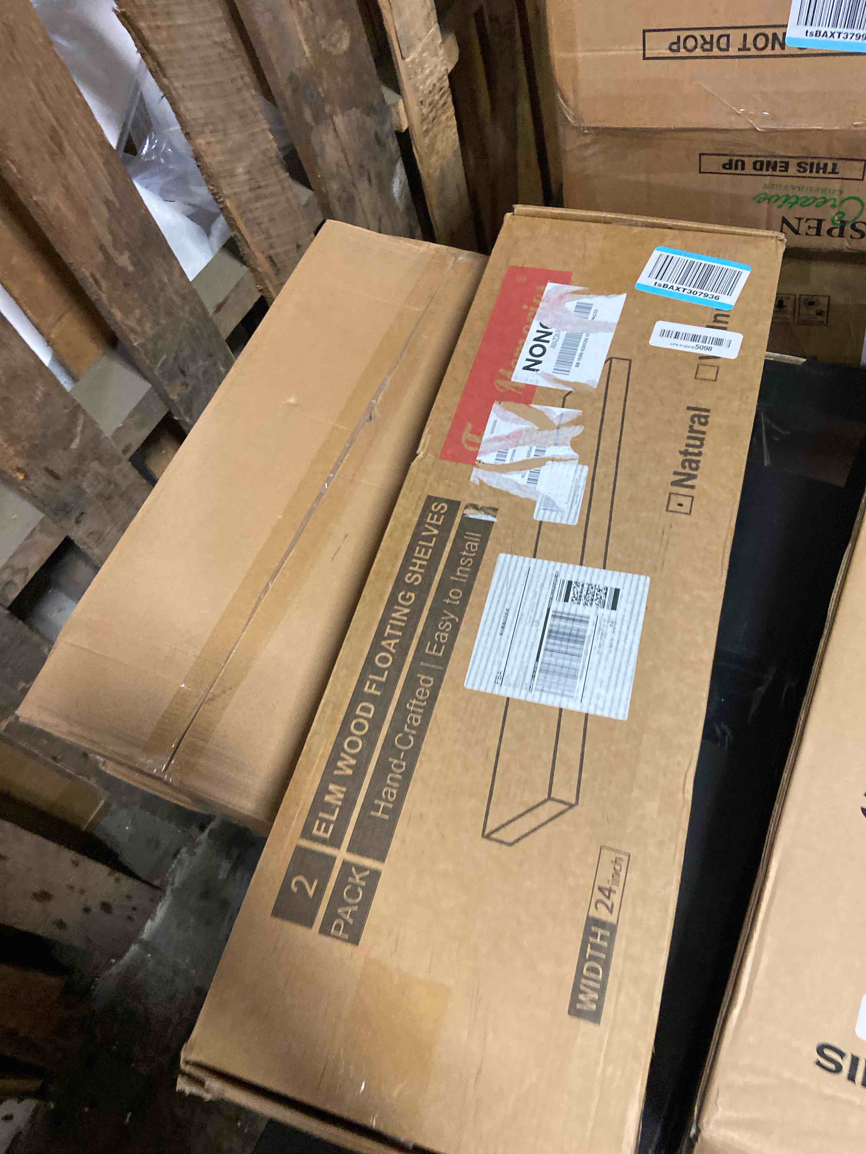 Condition photo showing New/Like New for Fun Memories 24Inch Floating Shelves Set of 2, Rustic Solid Elm Wood Live Edge Floating Shelves, Invisible Bracket Mount for Living Room, Kitchen, Bathroom - Natural Natural Elm Live Edge, 24"L, 2Packs