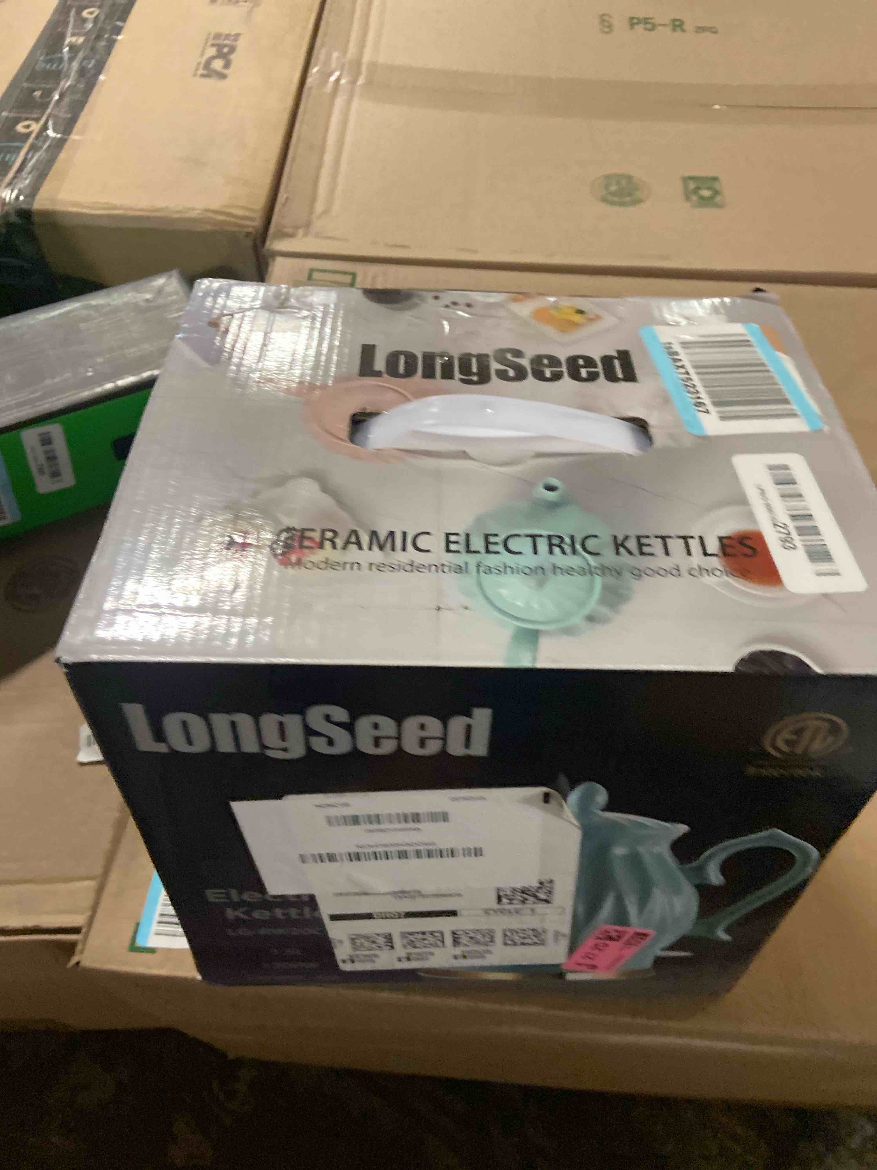 Condition photo showing New/Like New for Ceramic Electric Kettle, 1.5L/1200W Boil Water Quickly and Easily with Boil-Dry Protection Auto Shut Off, Detachable Swivel Base, Blue Relief Carving