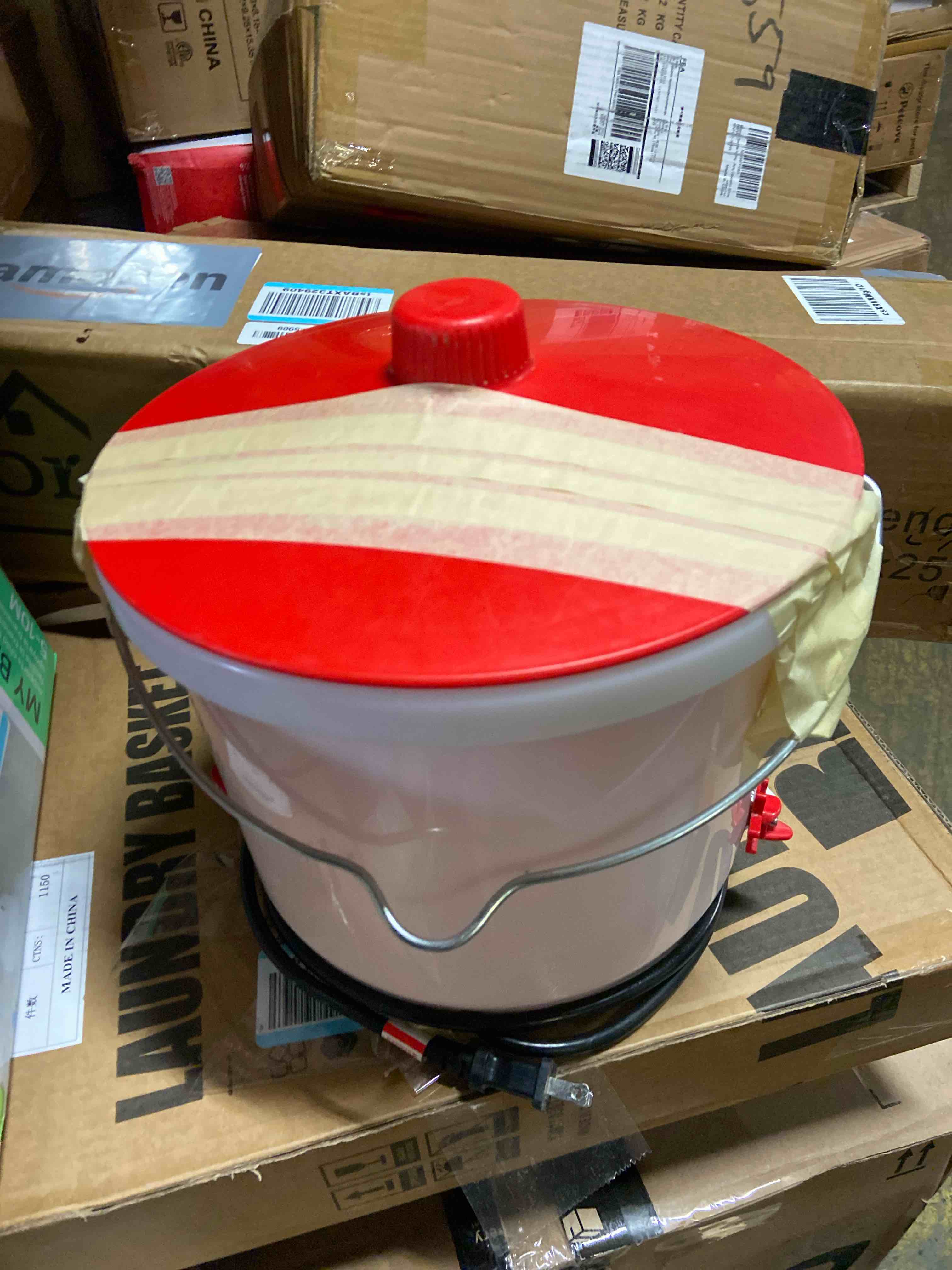 Condition photo showing Good Condition for Farm Innovators Heated Waterer with Lid, 60W Hanging Water Dispenser - 2 Gallon Poultry Drinker Bucket with Red Top for Chickens, Turkeys, and Geese 2 Gallon Single
