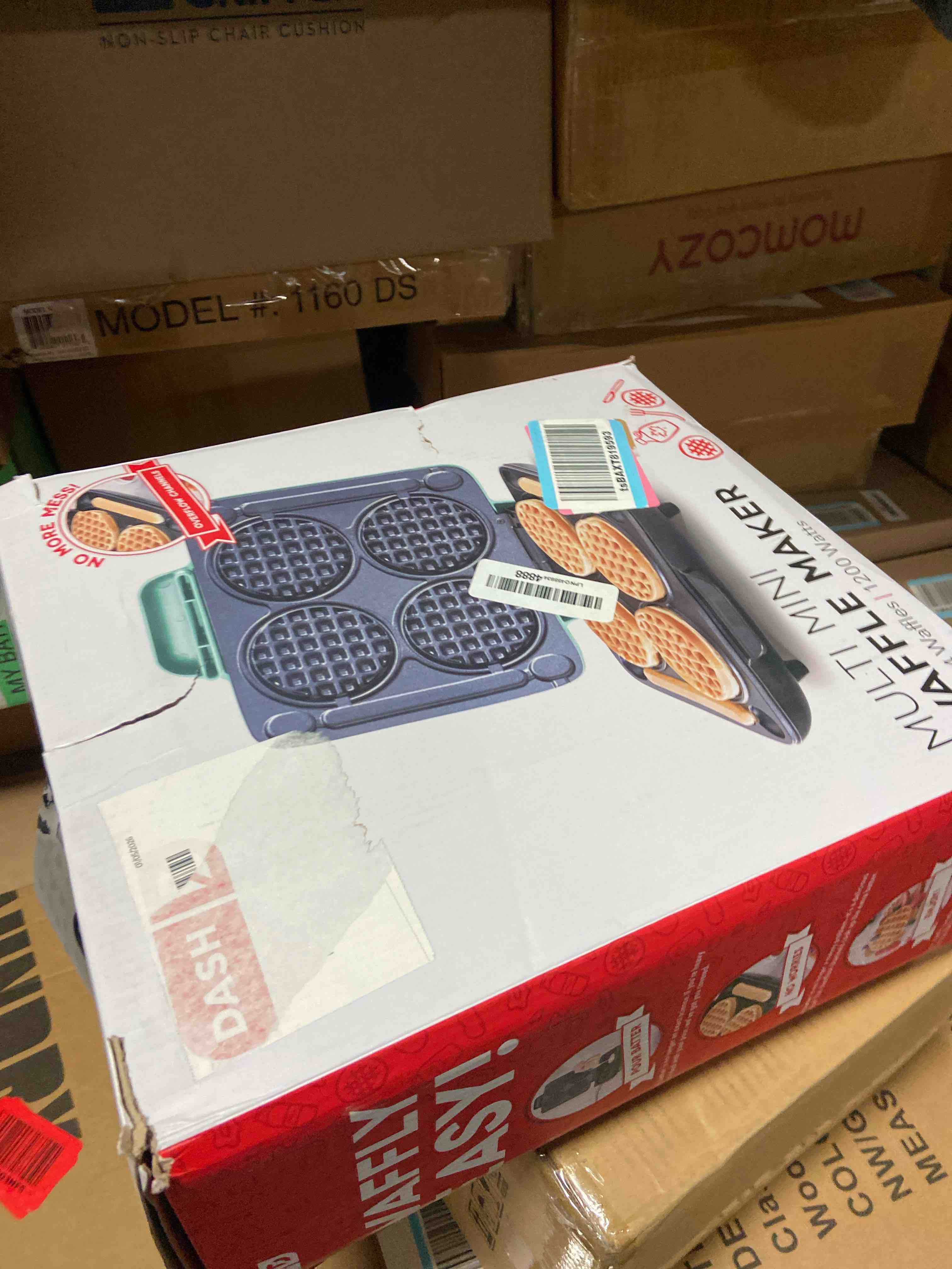 Condition photo showing Good Condition for DASH Multi Mini Waffle Maker: Four Mini Waffles, Perfect for Families and Individuals, 4 Inch Dual Non-stick Surfaces with Quick Release & Easy Clean - Aqua Aqua Mini Waffle Maker