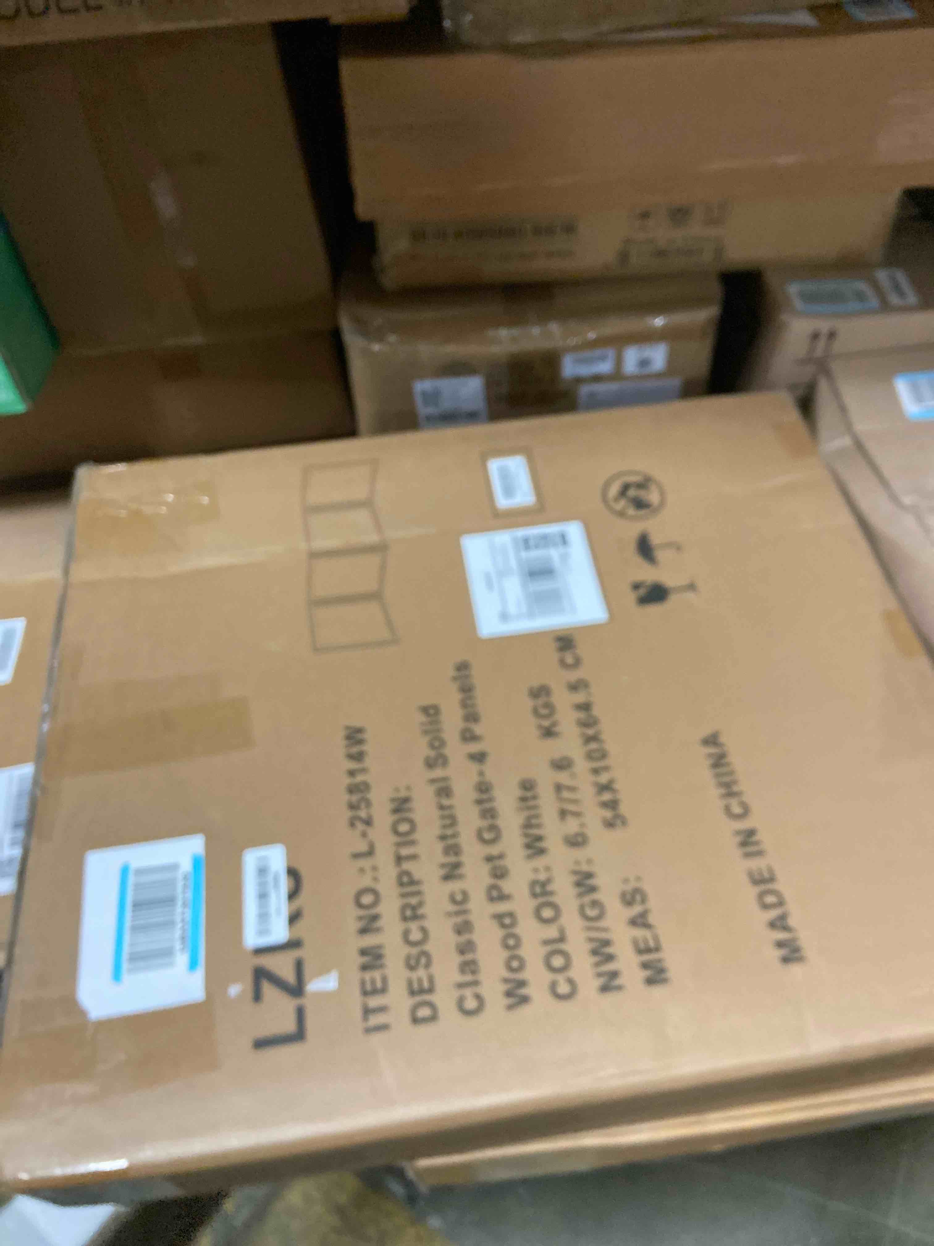 Condition photo showing New/Like New for LZRS Extra-Wide Clear Dog Gate for Indoor Use - Transparent Pet Fence with Solid Hardwood and Plastic Board, Stylish & Durable freestanding Pet Gate for Doorways, Stairs and Hallways-4 Panel White 24"Height-4 Panel White