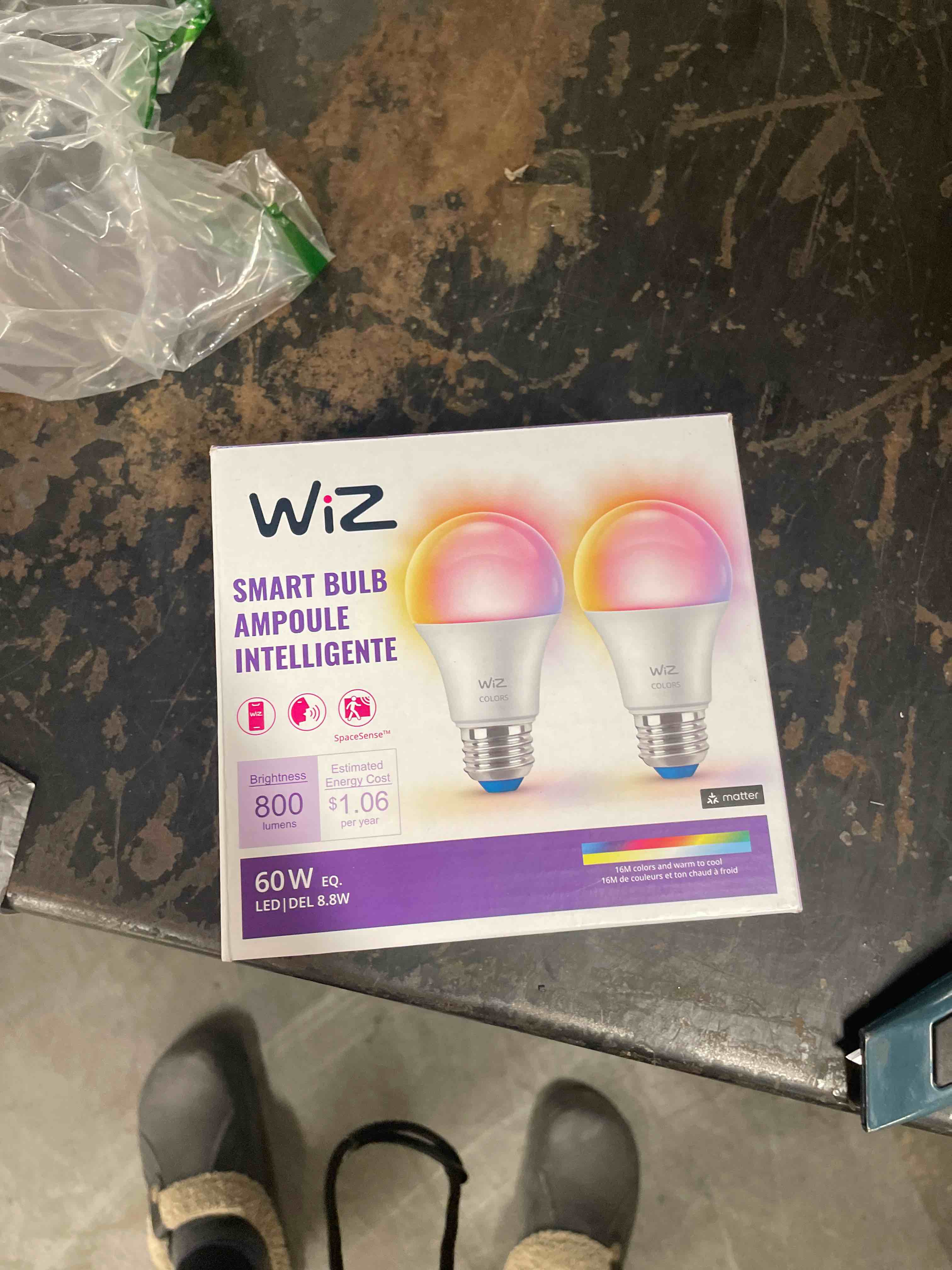 Condition photo showing New/Like New for WiZ Connected Smart Light Bulbs, 2-Pack, Color A19 60W 800LM E26 Indoor LED Lights, Smart Bulbs with Motion Detection, Control with Voice or App 2 Pack