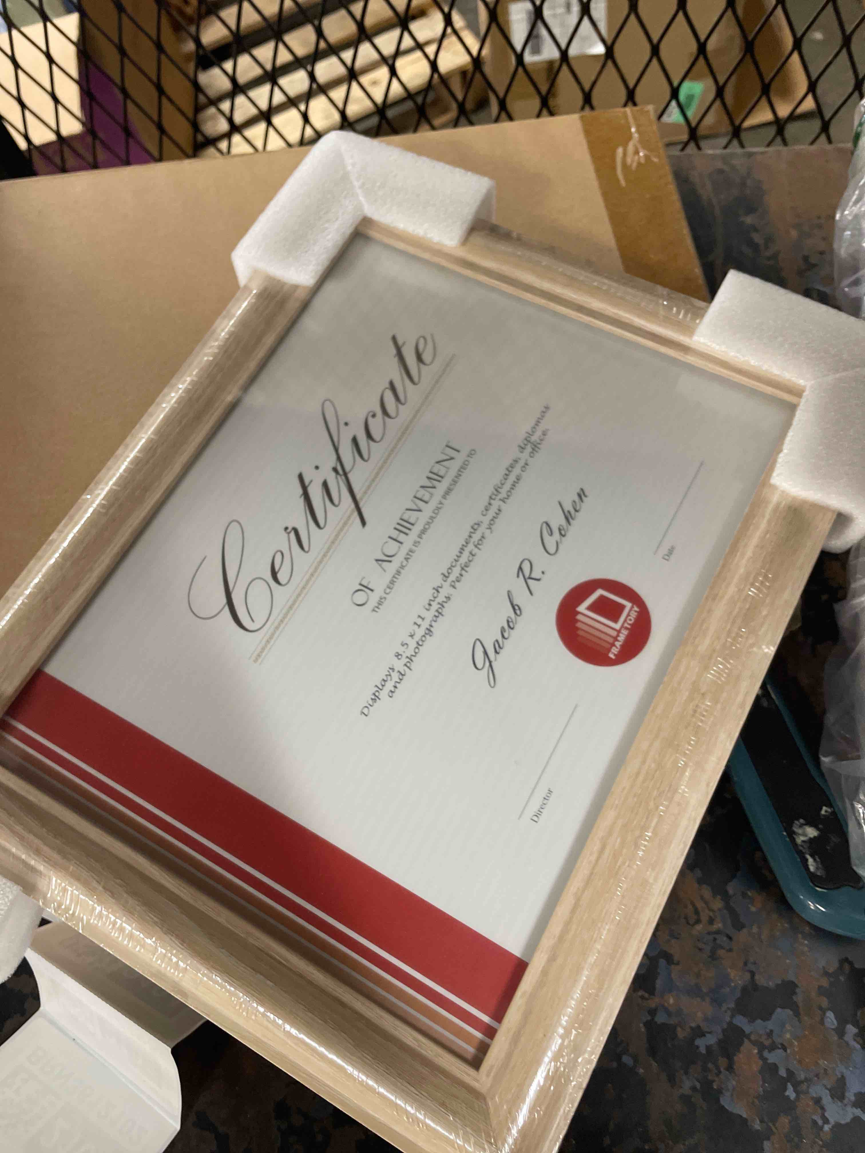 Condition photo showing New/Like New for Amanti Art Diploma Frame 8.5x11 Certificate Size Photo Frame, Woodgrain Stripe Blonde Wood Framing for your Wedding Photos, Family Pictures, Diploma, Certificate, Kids Art or Poster Wall Decor