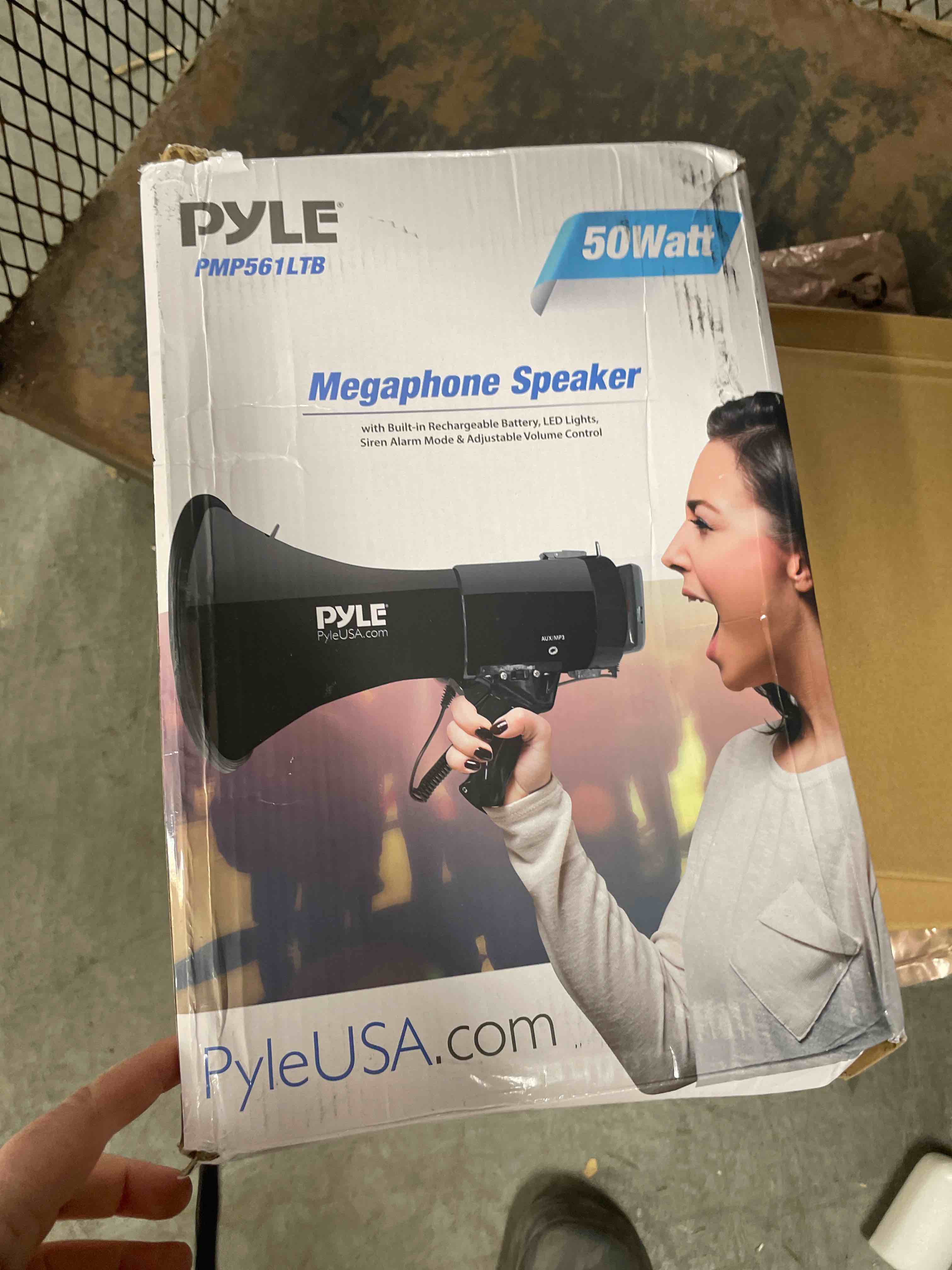 Condition photo showing Good Condition for Pyle Portable Compact PA Megaphone Speaker with Alarm Siren & Adjustable Volume - 50W Handheld Lightweight Bullhorn - with Mic, AUX IN for MP3 & Rechargeable Battery - Indoor Outdoor Use - PMP561LTB