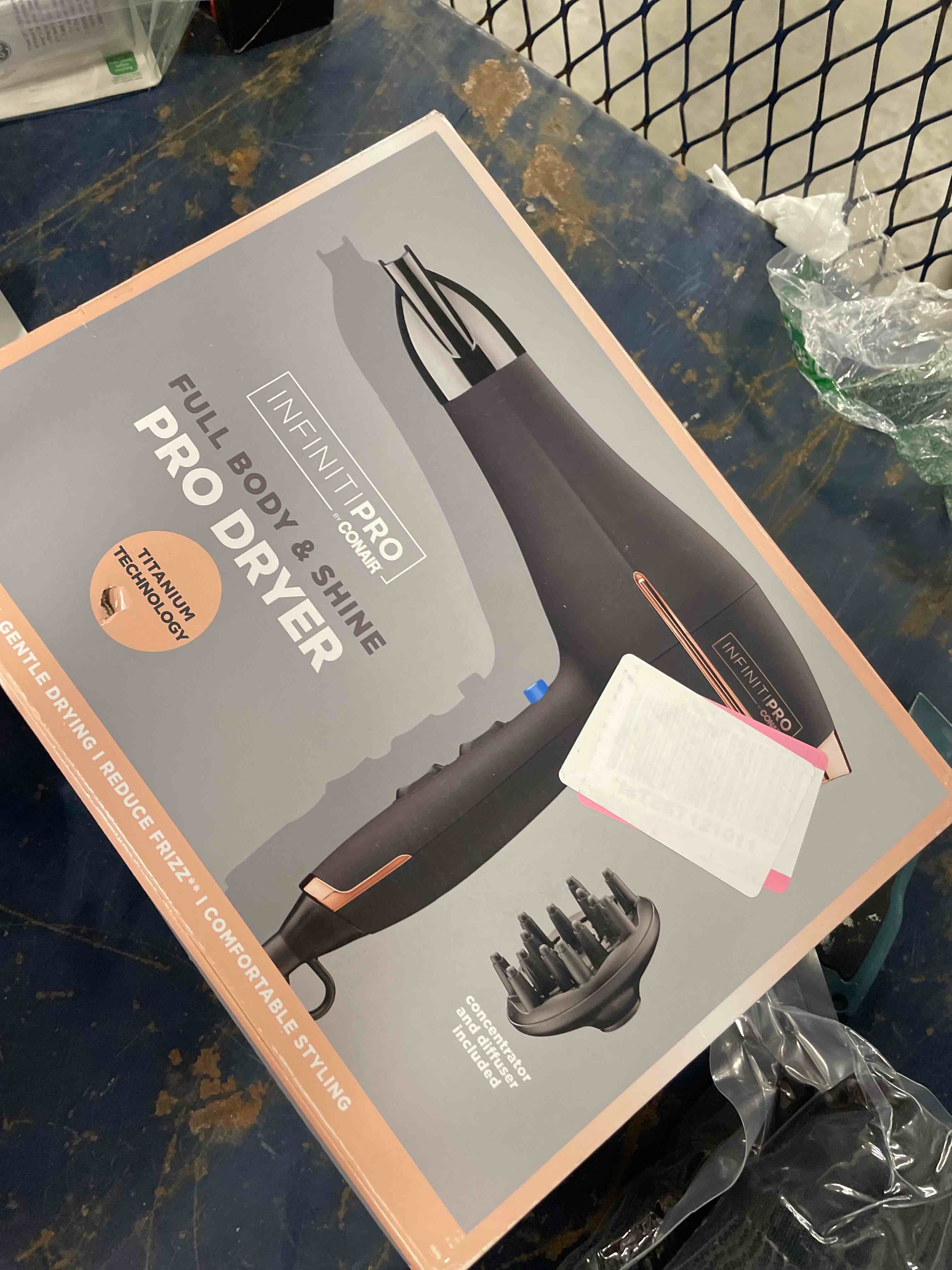 Condition photo showing New/Like New for INFINITI PRO by CONAIR Hair Dryer, 1875W Blow Dryer with Diffuser and Concentrator, Ceramic Technology, 3 Heat & 2 Speed Settings, Cold Shot Button, Black Black With Bonus Diffuser and Concentrator 1 Count (Pack of 1)