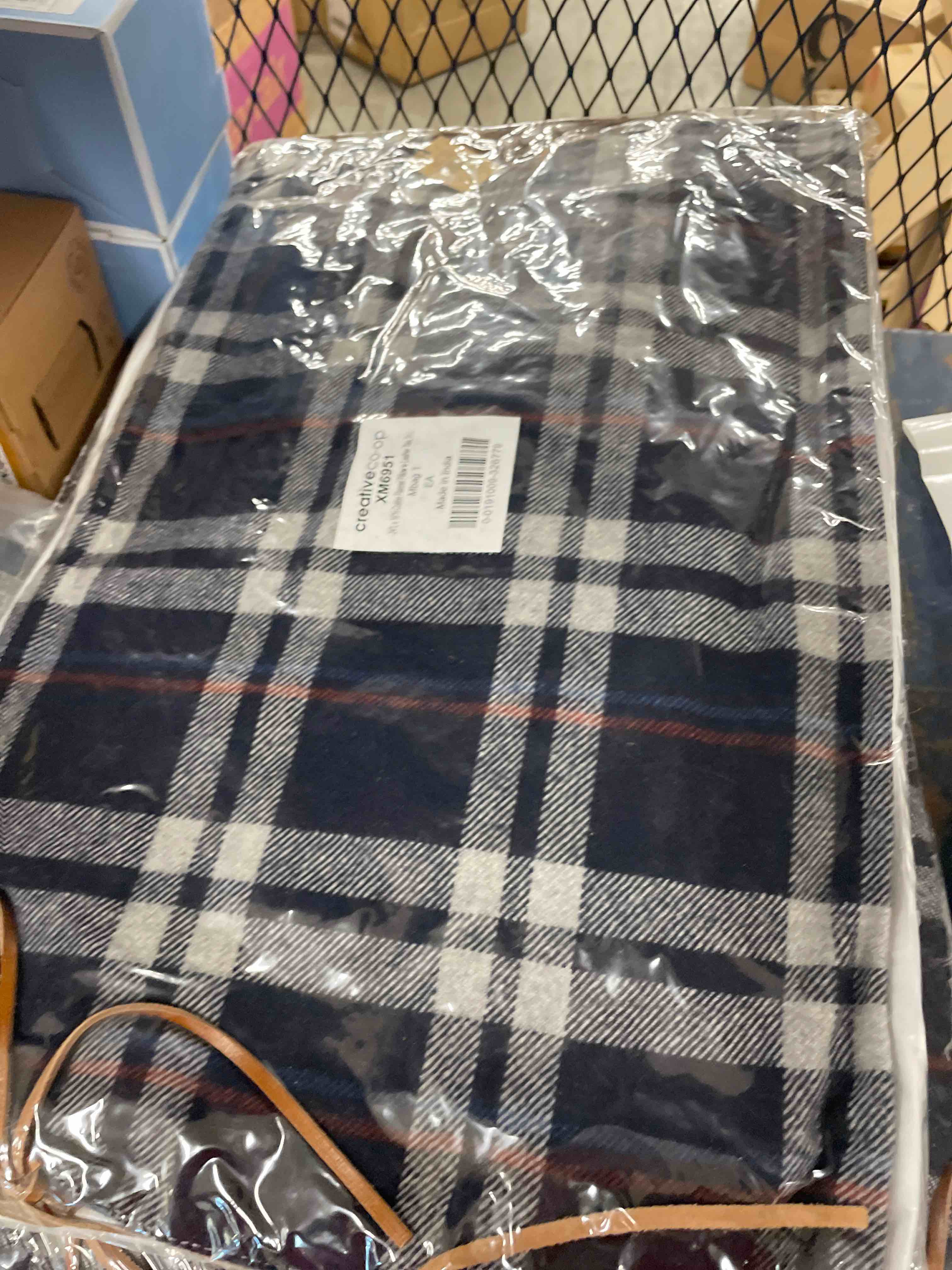 Creative Co-op Inc Plaid Cotton Flannel Lumbar Pillow with Leather Ties, 24" x 16"