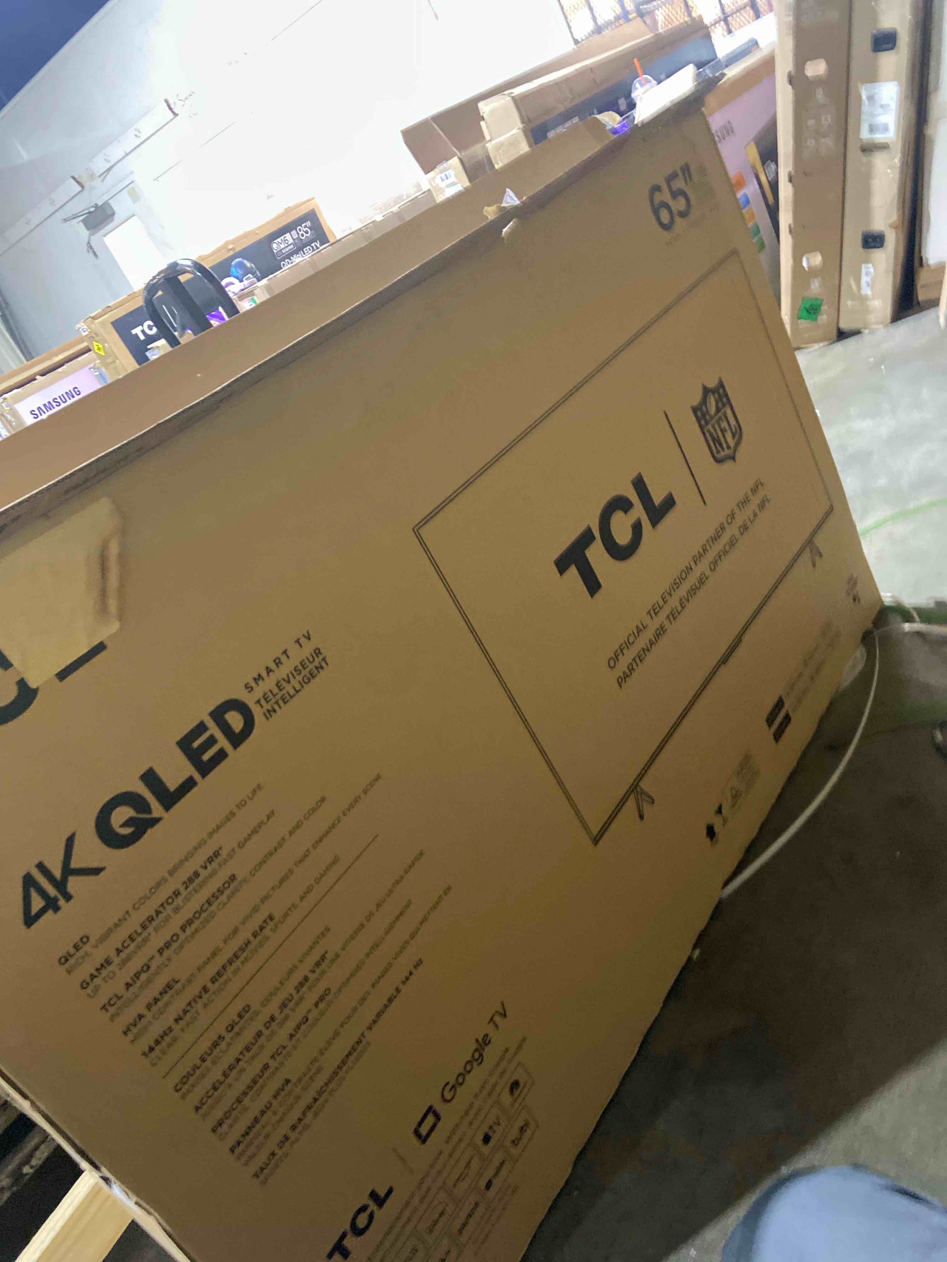 Condition photo showing New/Like New for TCL 65 Inch Class T7 Series | 4K QLED HDR | 65T7, 2025 Model | 120HZ-144HZ High Brightness Smart Google TV Dolby Atmos Audio | Voice Remote Alexa Gaming Streaming Television