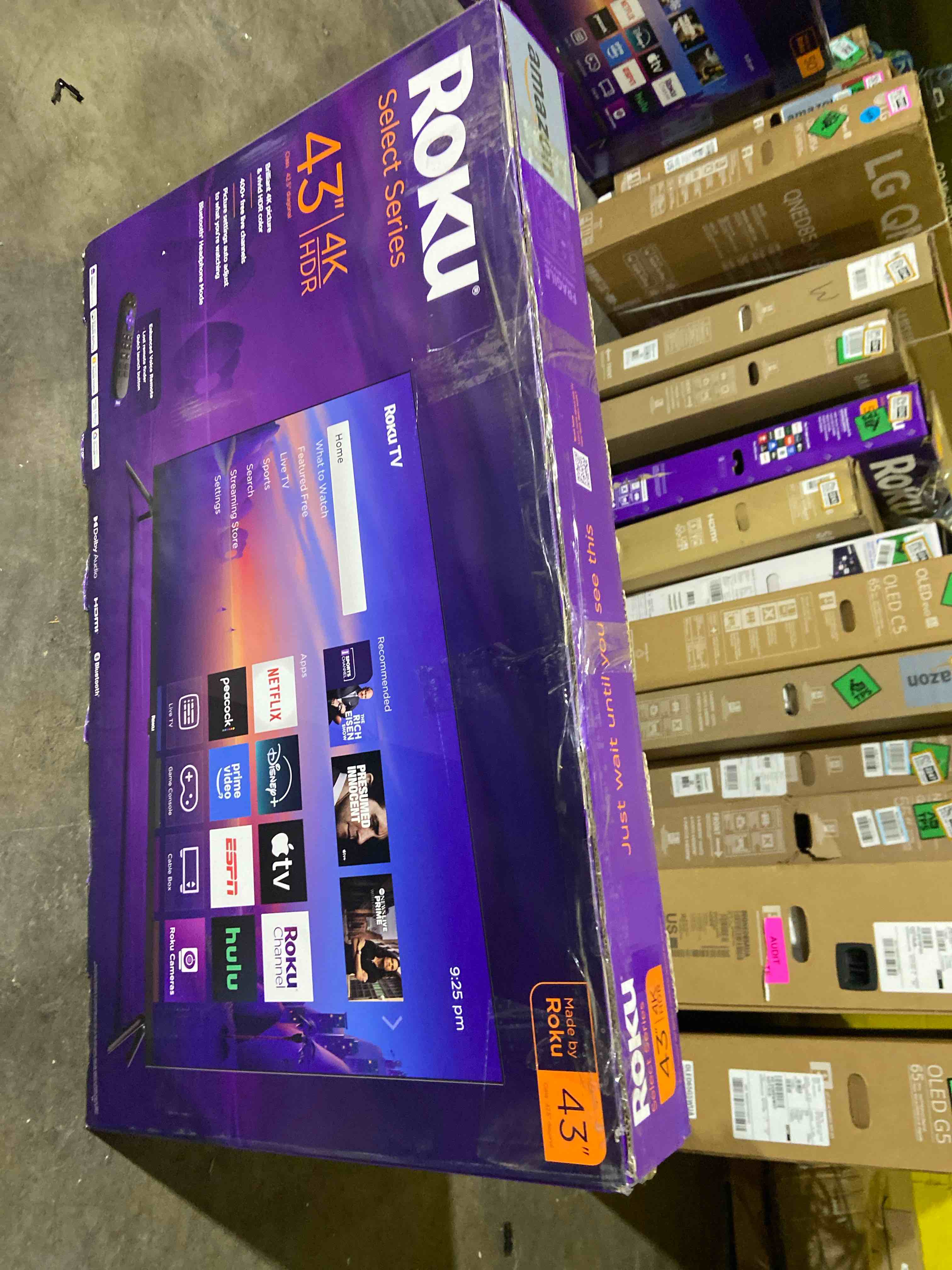 Condition photo showing New/Like New for Roku Smart TV 2025 – 43-Inch Select Series, 4K HDR TV – RokuTV with Enhanced Voice Remote – Flat Screen LED Television with Wi-Fi for Streaming Live Local News, Sports, Family Entertainment TV only 43"