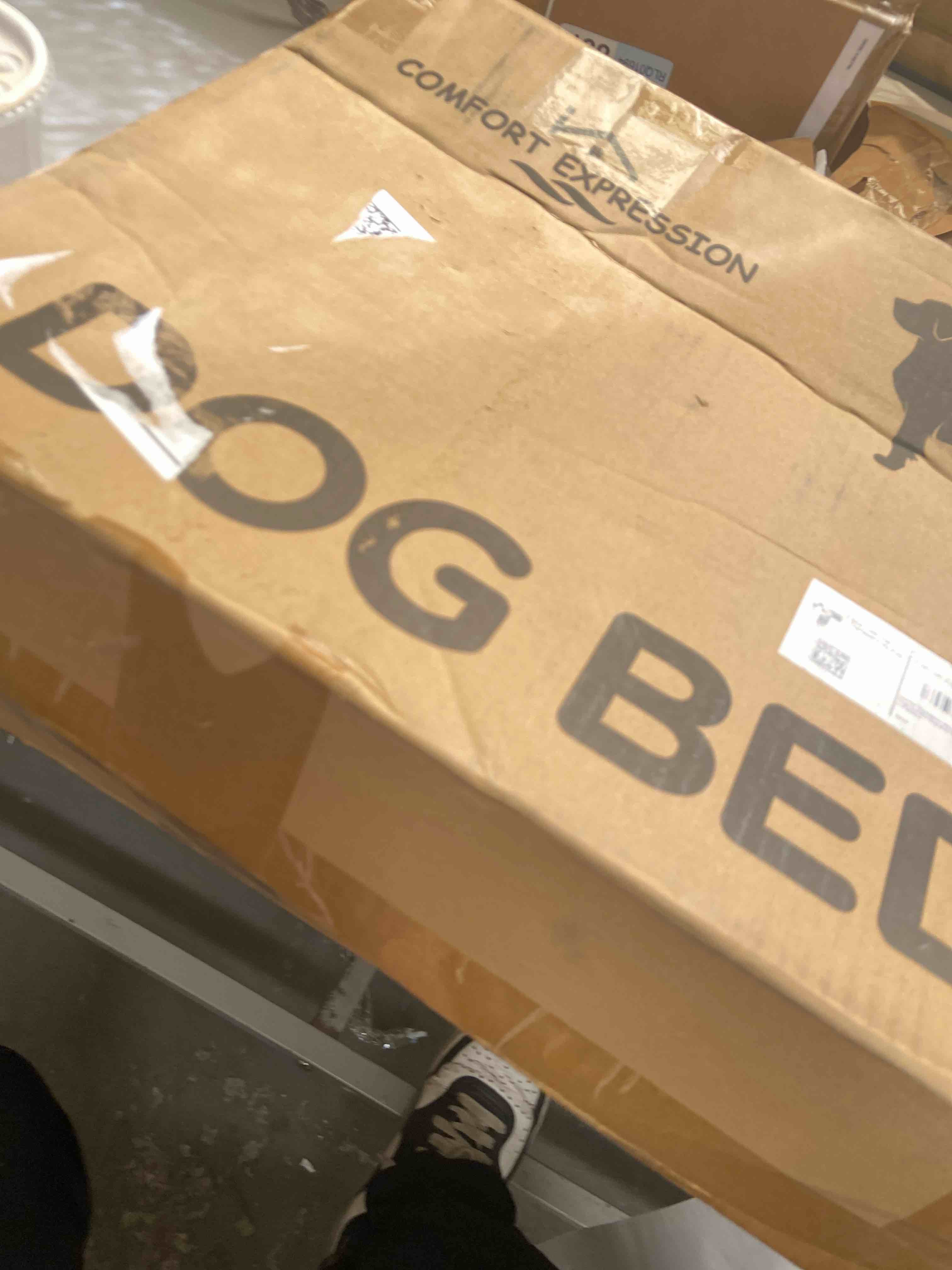 Condition photo showing New/Like New for comfort expression orthopedic dog bed for extra large dogs 42x30 inch, waterproof egg crate foam xl pet bed with removable bolsters, dog couch with washable cover & non-slip bottom, grey