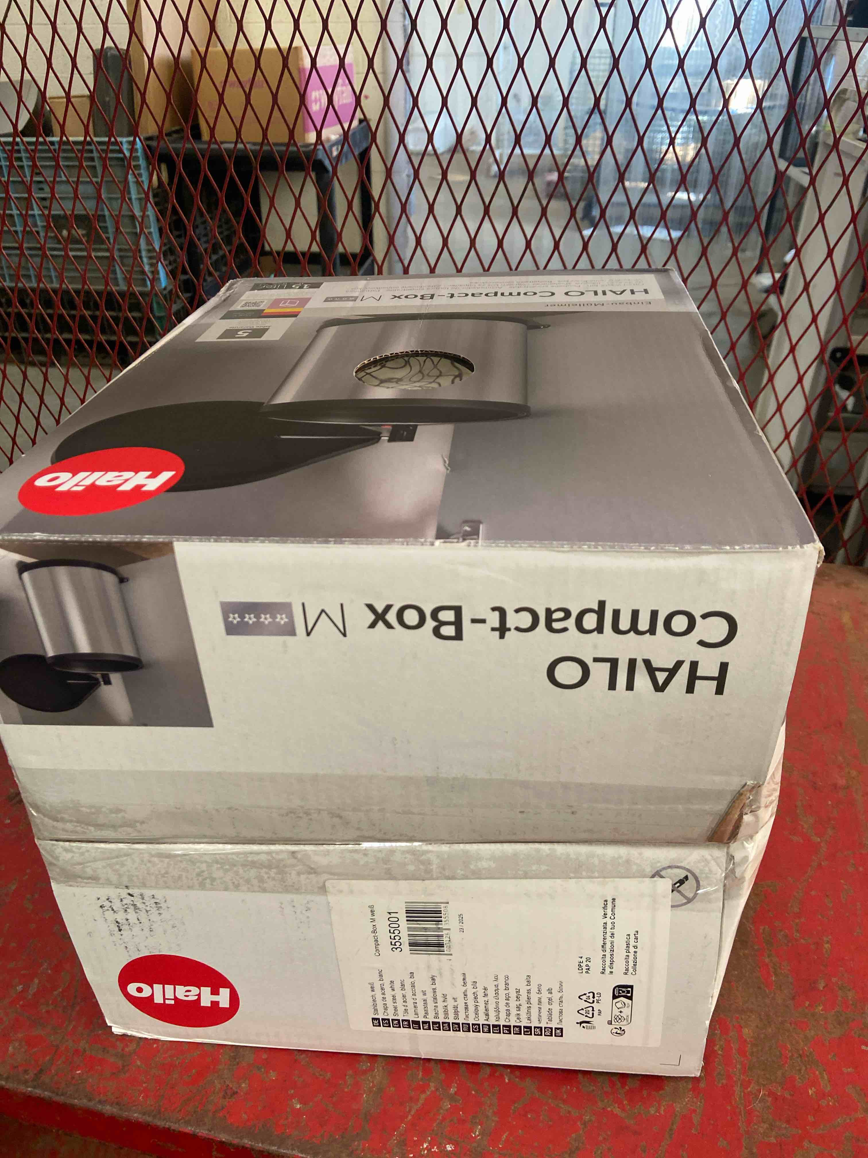 Condition photo showing New/Like New for compact-box m trash can, 4 gal, lid-lift, small kitchen bin, white