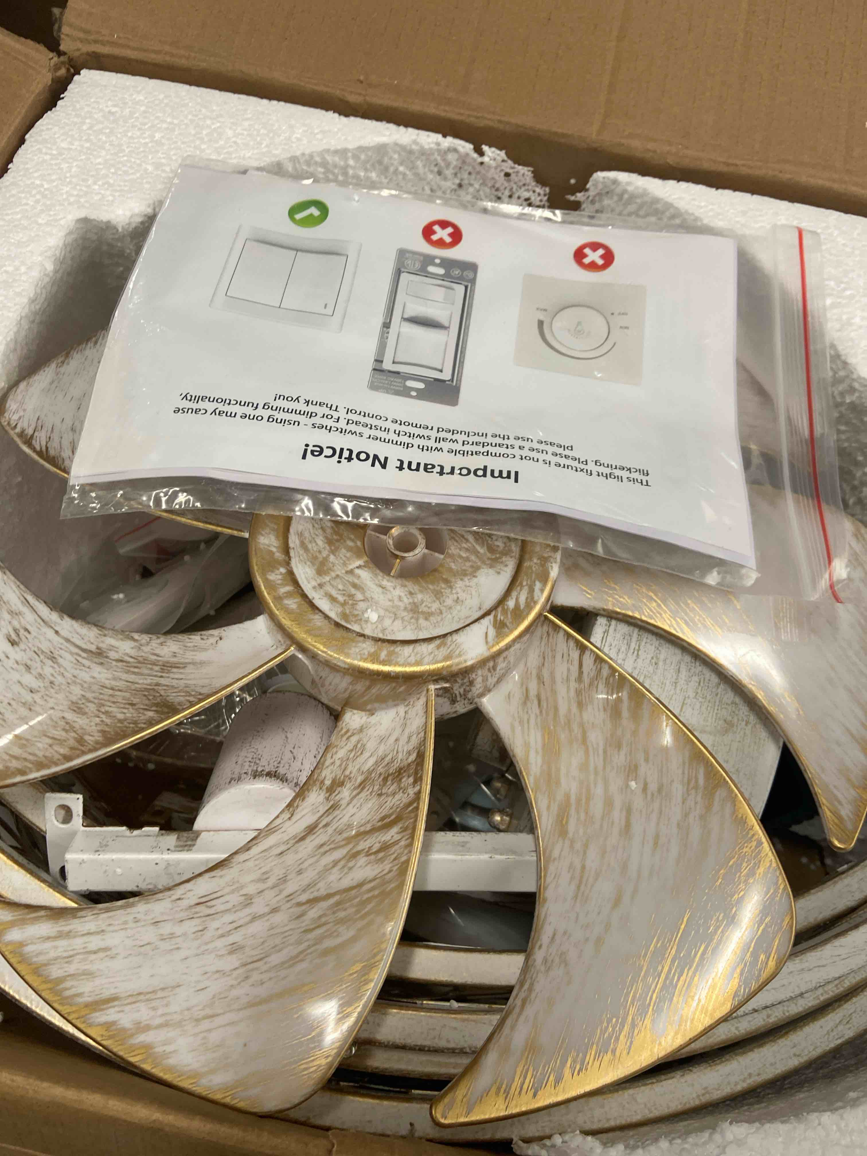 Condition photo showing Good Condition for 18 in. indoor caged ceiling fan with light, low profile flush mount ceiling fan with remote control(no bulb)-white