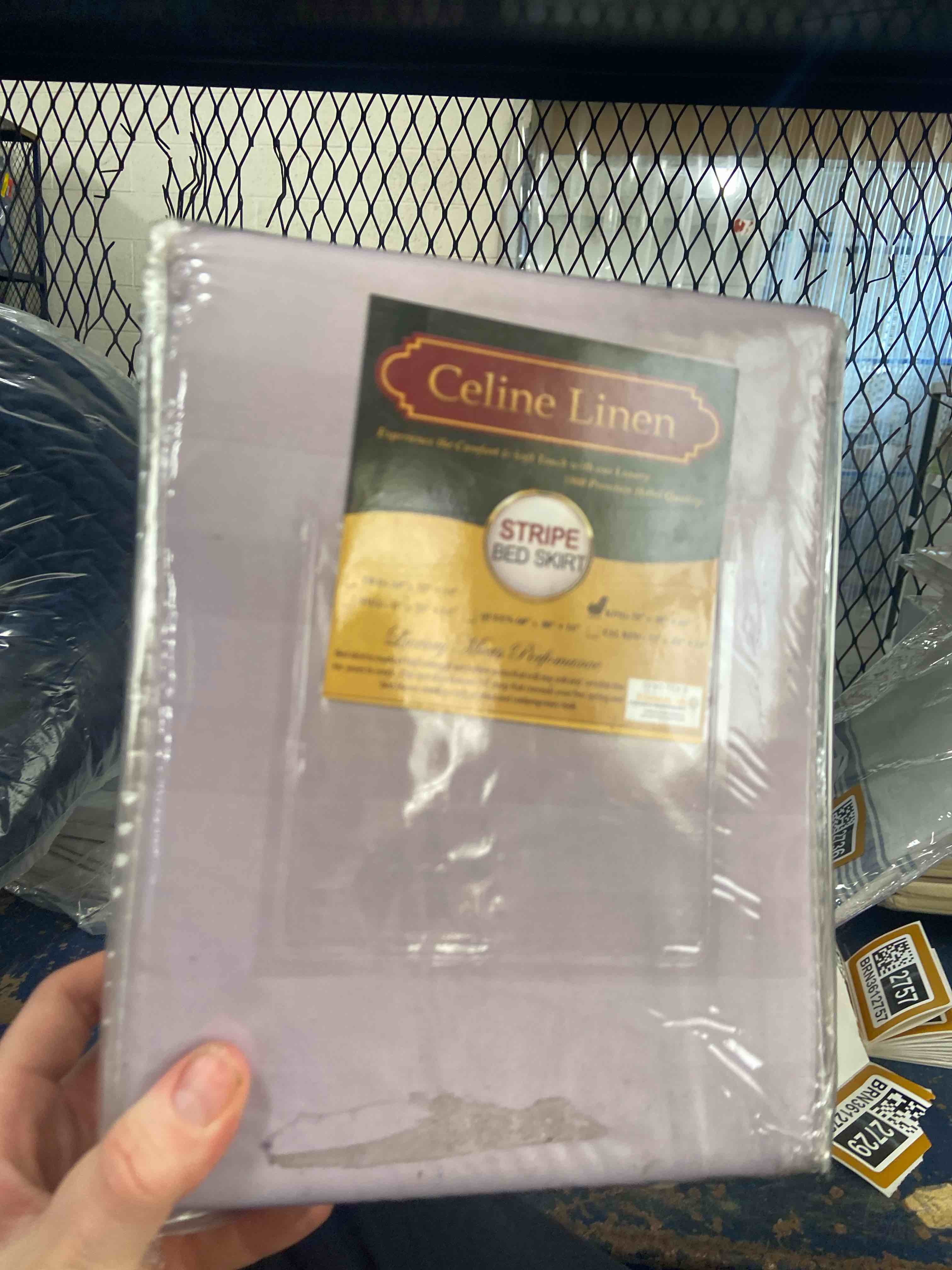 Condition photo showing New/Like New for celine linen 1500 premier wrinkle resistant hotel quality solid bed skirt - pleated tailored 14" drop, king, lilac