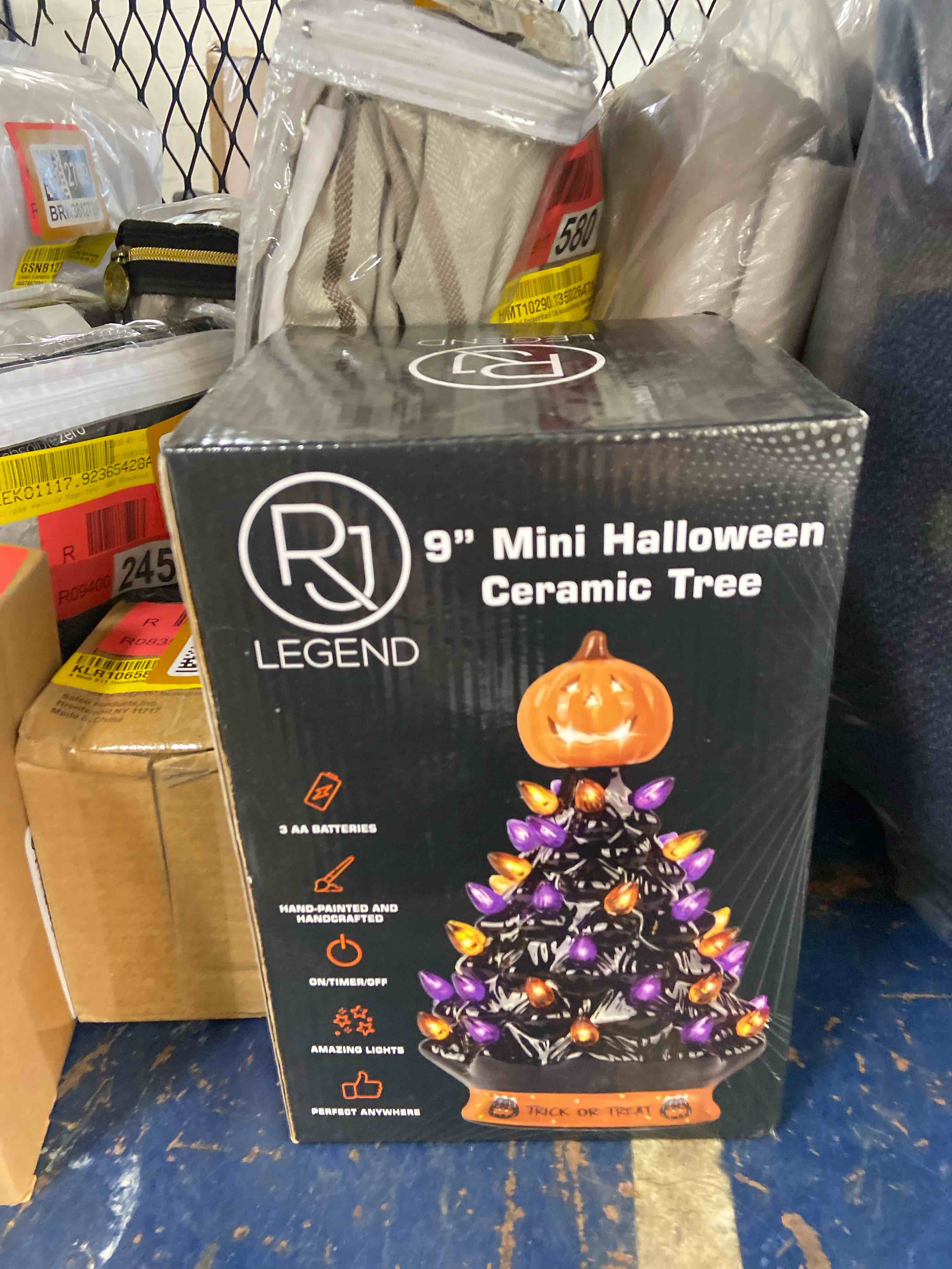 Condition photo showing New/Like New for rj legend christmas tree - halloween decoration made with ceramic, orange pumpkin head-home decoration-trick or treat- over 35 multicolor bulbs, led light up by battery - black, 9 inch