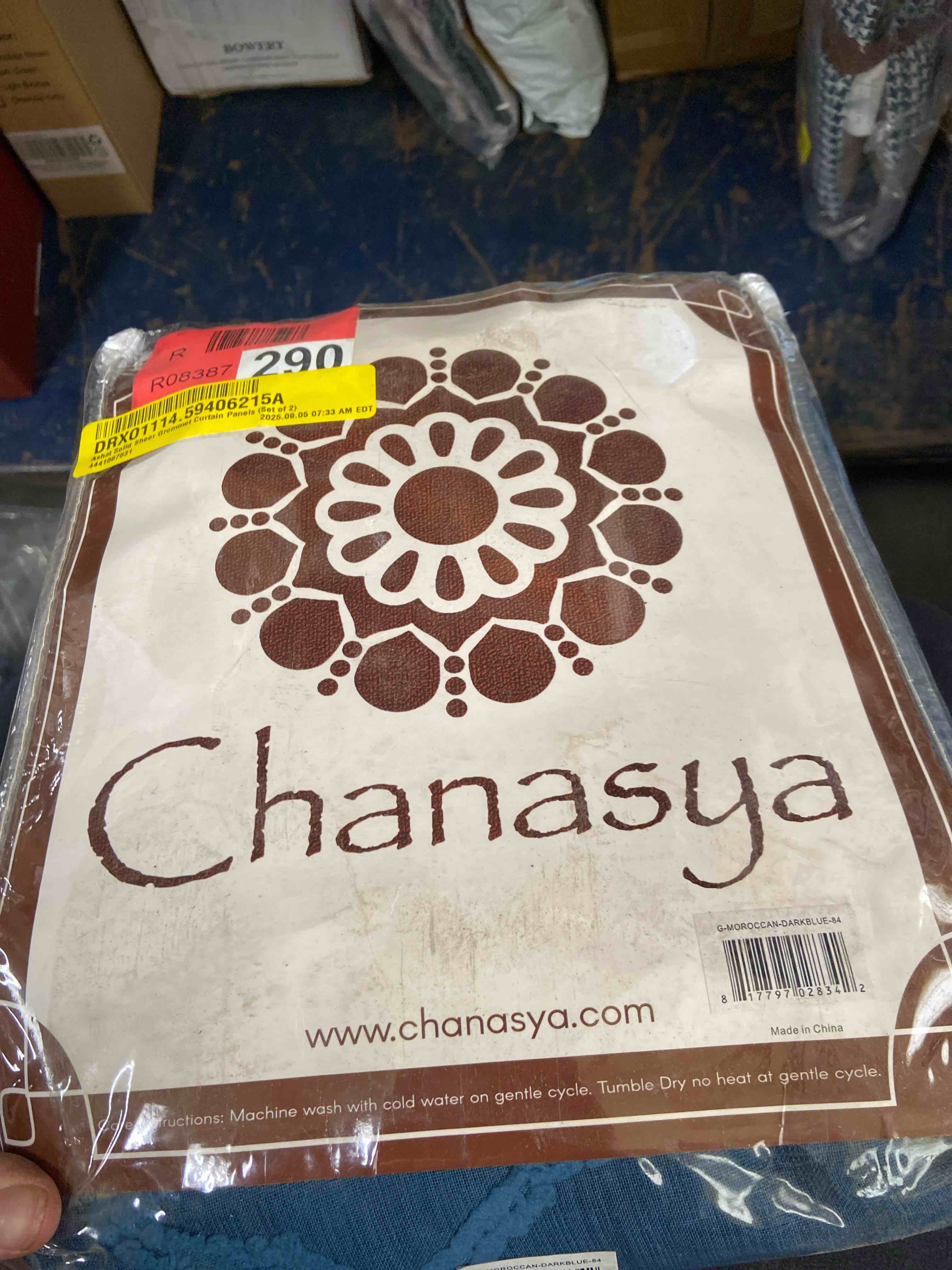 Condition photo showing New/Like New for chanasya embroidered moroccan sheer grommet curtain panel set - dark blue