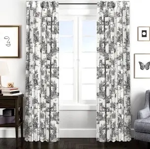 toile de jouy 100% cotton toile room darkening pinch pleat single co