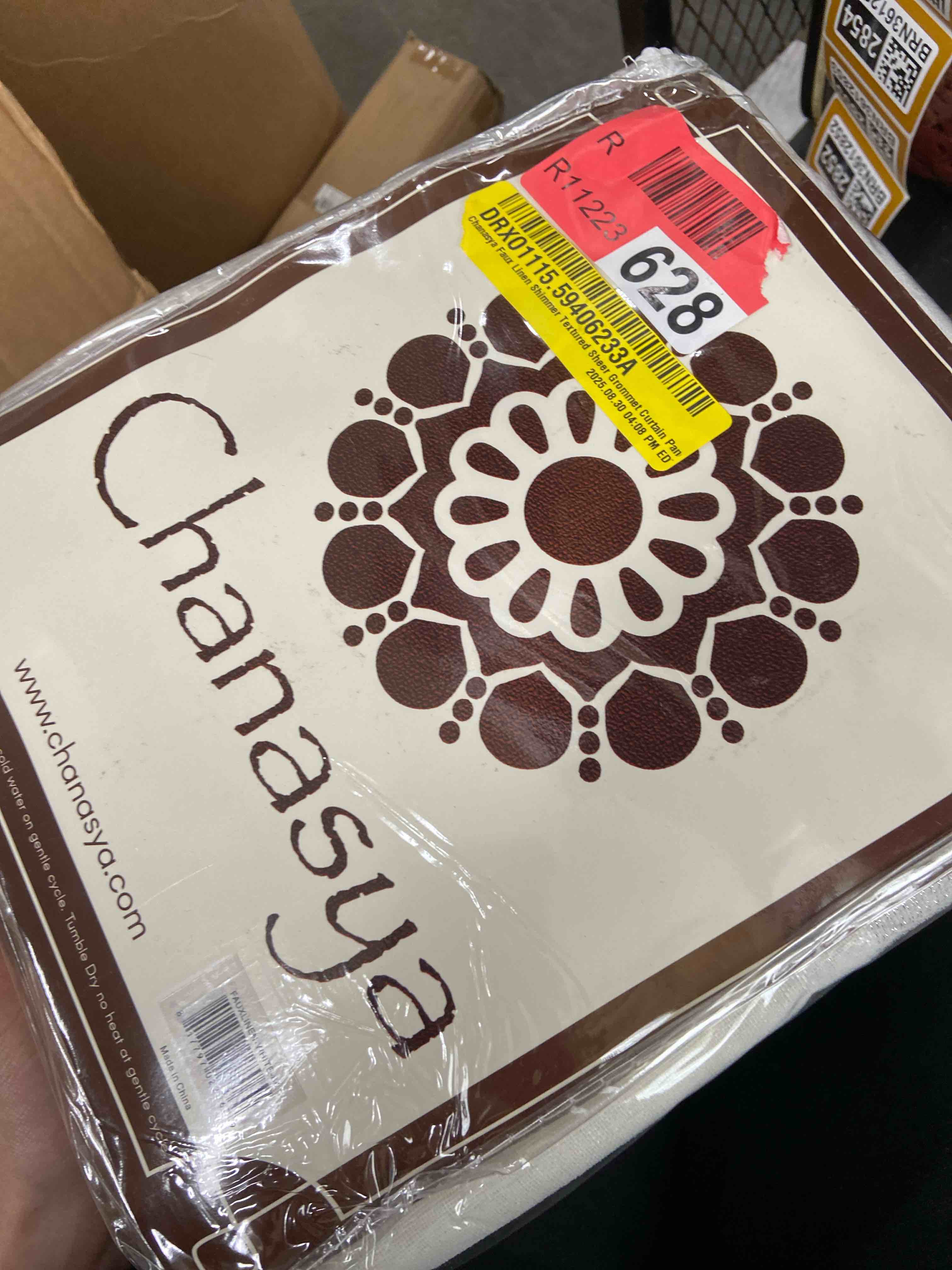 Condition photo showing New/Like New for chanasya premium 2-panel faux linen shimmer textured sheer curtain panels - for windows living room bedroom office - translucent window drapes for home- 52 x 84 inches long - white