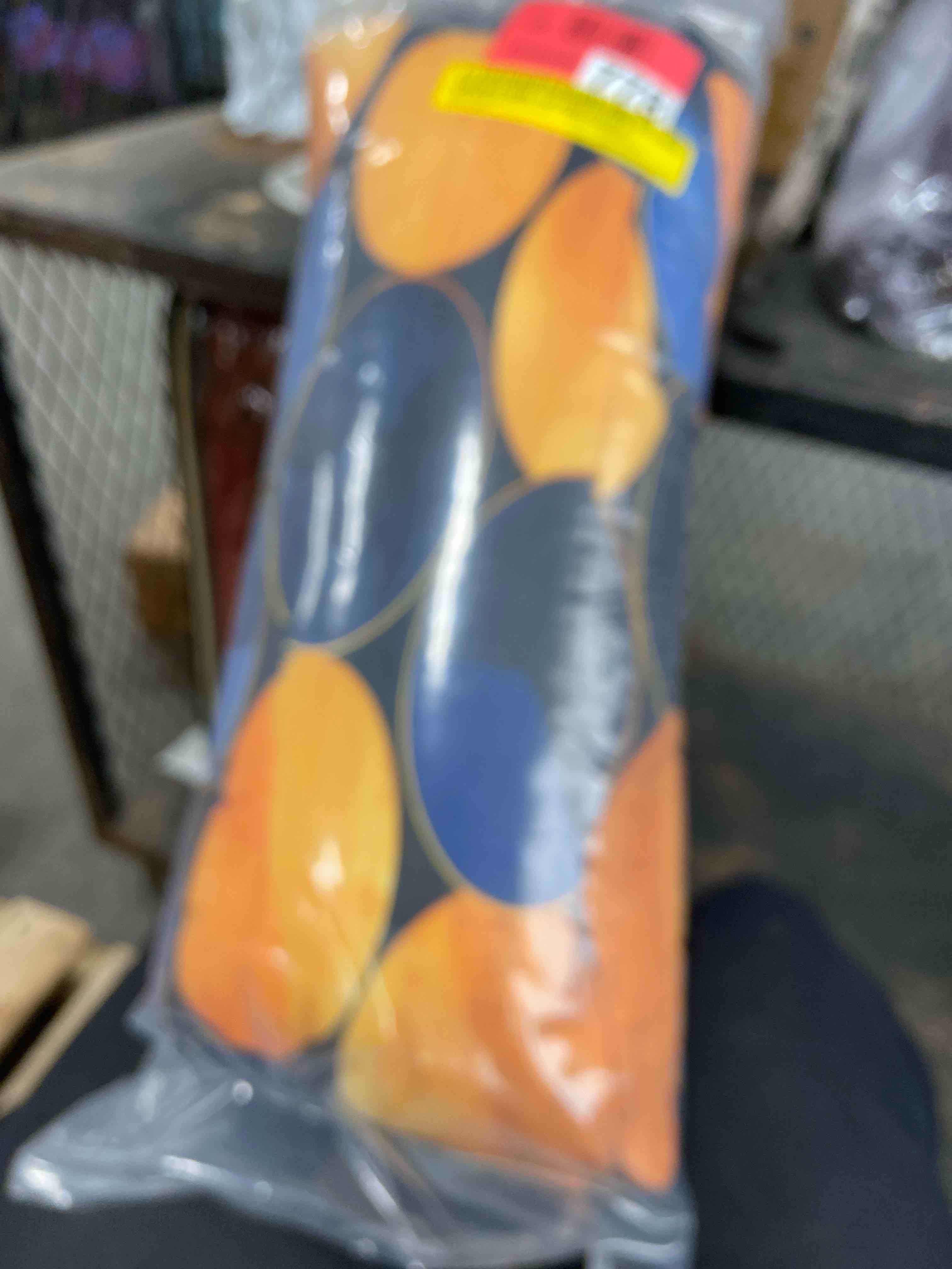 Condition photo showing New/Like New for blue yellow modern circles v - modern lumbar pillow