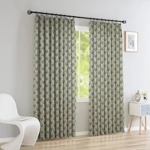  brown or white handmade floral block print curtain linen, pleated pil