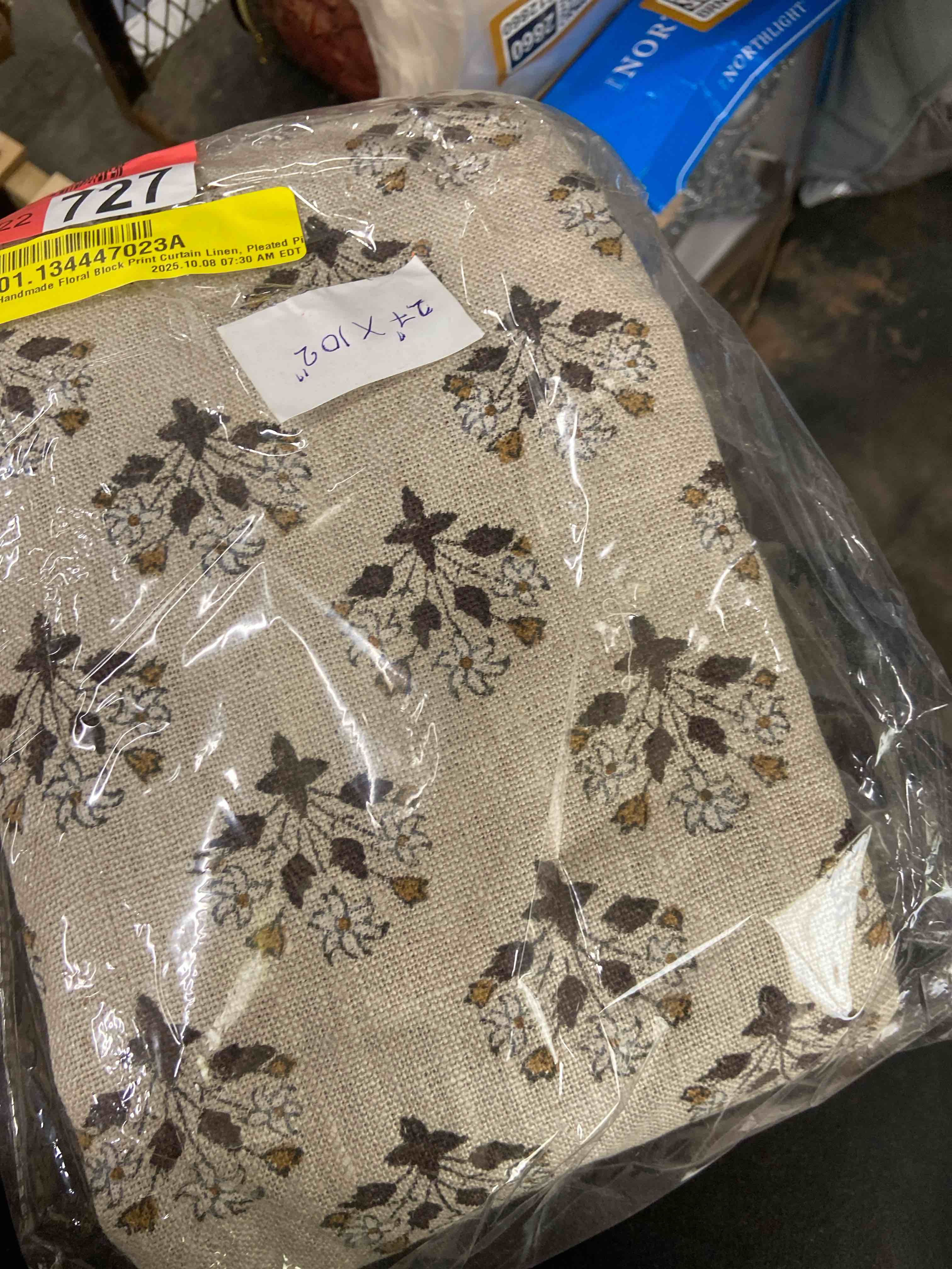 Condition photo showing New/Like New for  brown or white handmade floral block print curtain linen, pleated pil