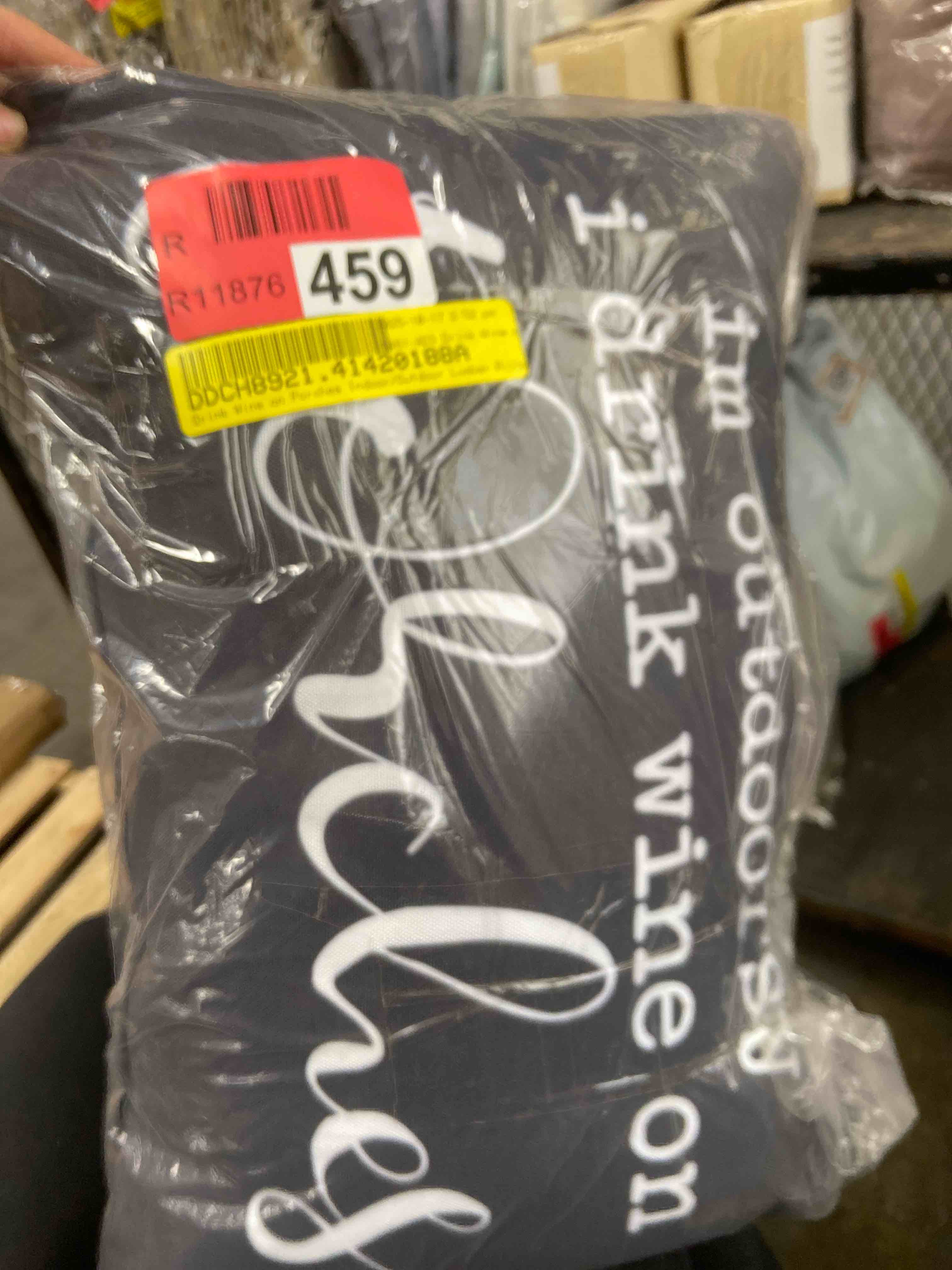 Condition photo showing New/Like New for drink wine on porches indoor/outdoor lumbar pillow black 