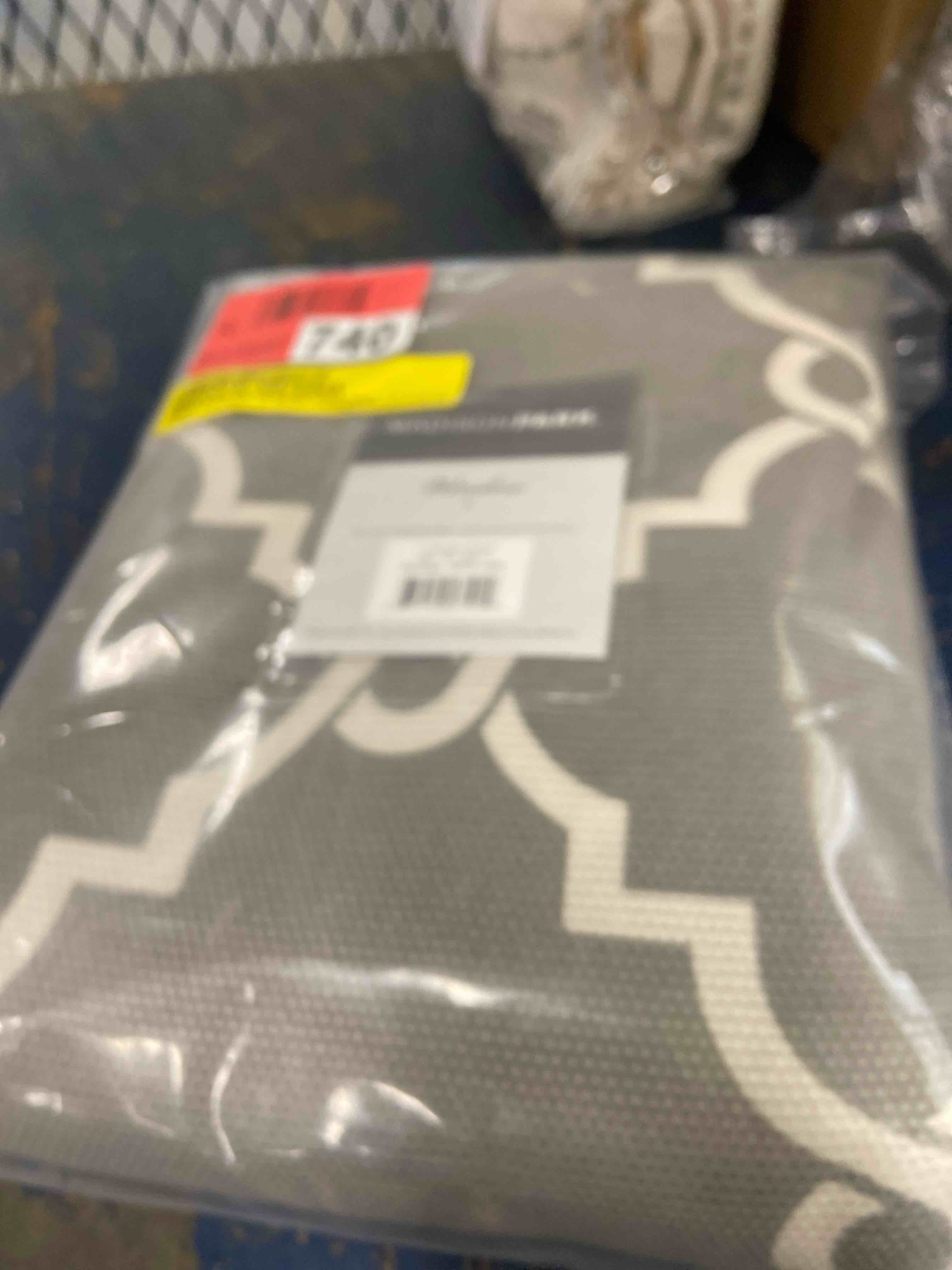 Condition photo showing New/Like New for madison park saratoga single window curtain light filtering fretwork print 1 panel grommet top drape for living room bedroom and dorm, 50x95, grey/white