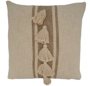 Saro Lifestyle 5004.N20SC 20 in. Striped Tassel Square Pillow Cover  Natural