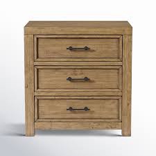 Bozeman Acacia Wood 3-Drawer Nightstand in Toasted Almond Finish, Industrial Style Matte Black Metal Handles, and Built in USB Port. 28.0W x 29.0H x 18.5D