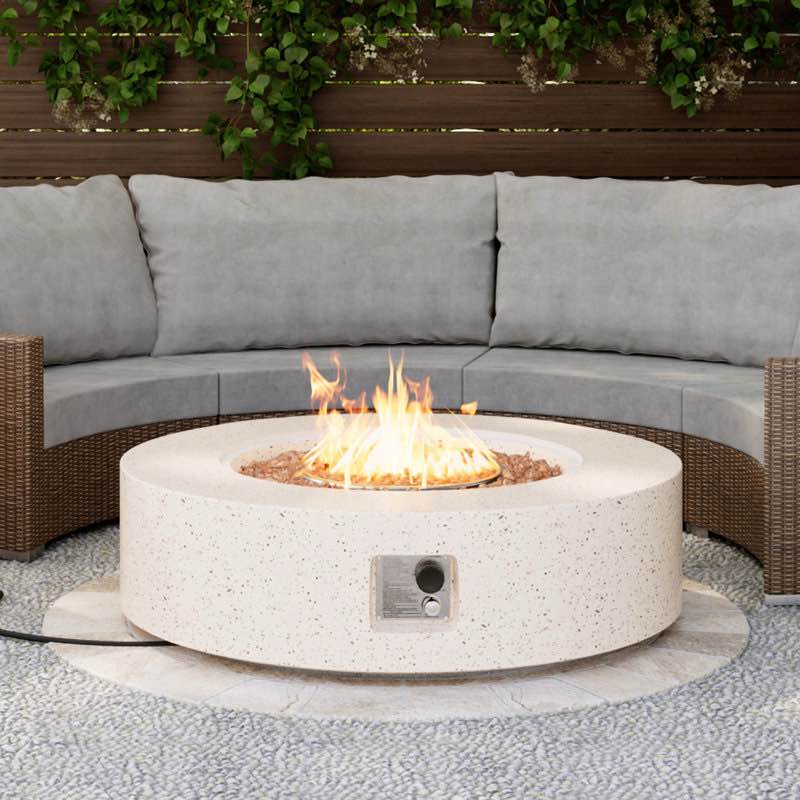 Speckled Concrete Round Propane Fire Pit Table, Cover included, 15'' H X 44'' W X 44'' D