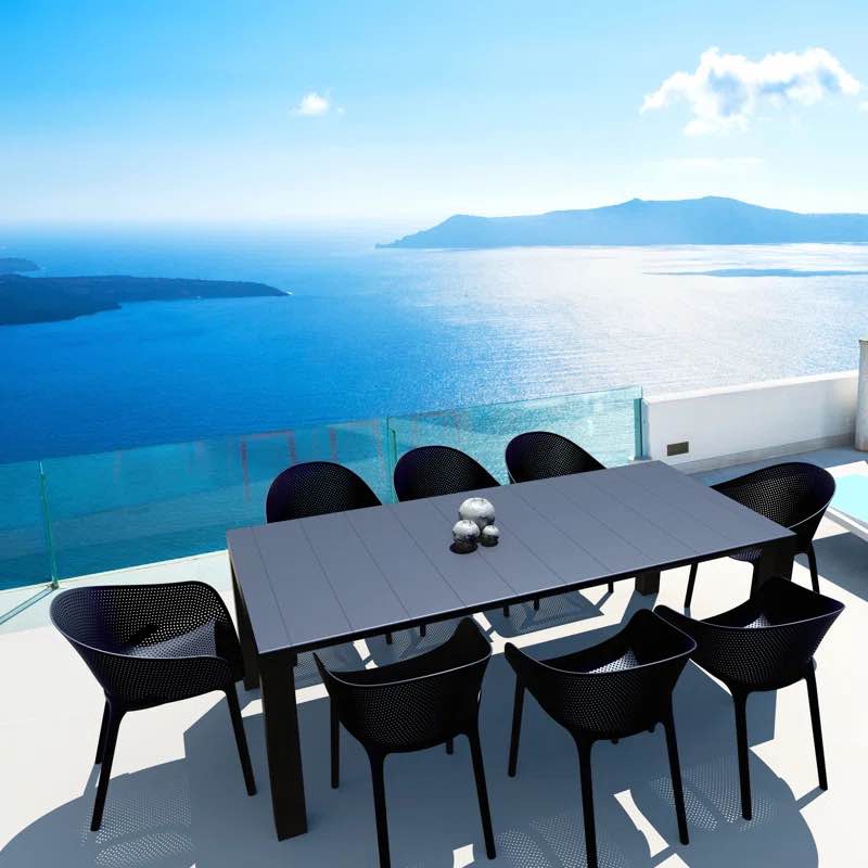 VEGAS TABLE XL Extendible Plastic/Acrylic Dining Table in Dark Grey. 