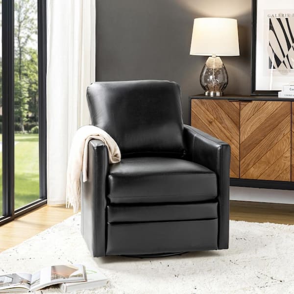 Alfonso Vegan Leather Swivel Accent Chair with Removable Cushion in Navy Blue