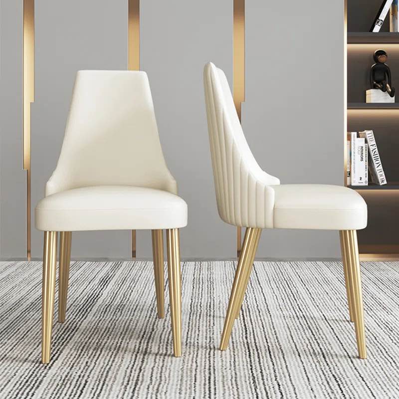 Teferi Stapp Beatriz White Vegan Leather Side Chairs with Gold Brushed Metal Legs, Line Tufted Backing, Set of 2. Hardware Sold Separately
