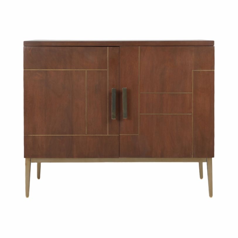 Sagebrook Home 36" Casoria Mango Wood Chest with Gold Metal Accents, Handles, Trim, and Legs, 1 Interior Shelf. Minor Chips on side edges. 31” H x 36” W x 15” D