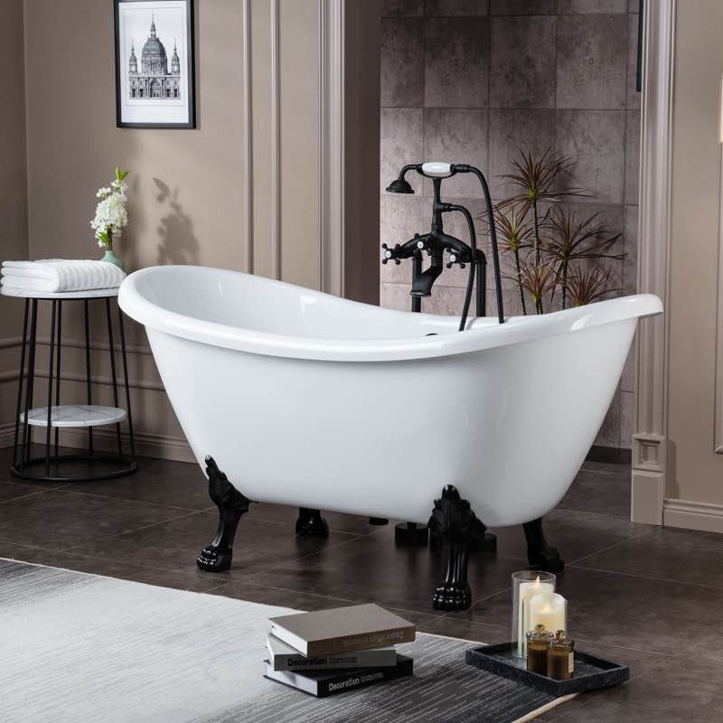 59" x 28" Clawfoot Soaking Acrylic Bathtub with Oil Rubbed Bronze Feet. Hardware sold separately for personal customization