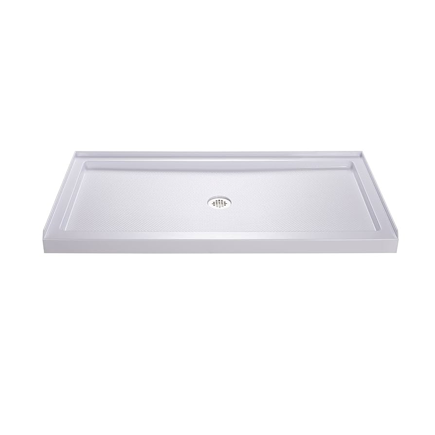 DreamLine SlimLine Acrylic 34 in. D x 54 in. W x 2 3/4 in. H Center Drain Single Threshold Shower Base in White, DLT-1134540