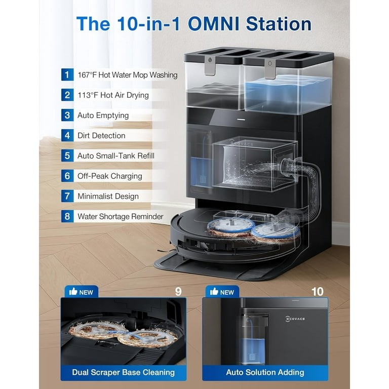 ECOVACS DEEBOT T50 PRO Omni Robot Vacuum and Mop, 3.19” Ultra-Slim, 15,000Pa Suction. Tested, Working condition Verified