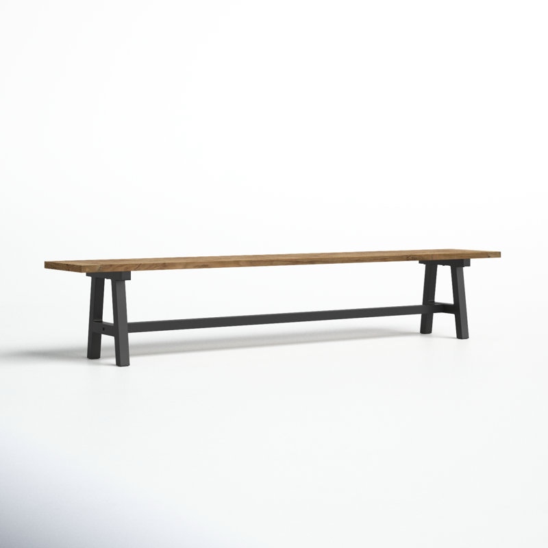 Morones Rectangular Outdoor Bench in Solid Reclaimed Teak with Picnic Style Black Aluminum Legs (needs screw in underneath support beam)