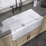 GETPRO Farmhouse Sink 30x20 Inch Fireclay Farm White Kitchen Sink, Apron Front, Large Deep Porcelain Single Bowl With Modern Style Protective Bottom Grid , And Kitchen Sink Drain