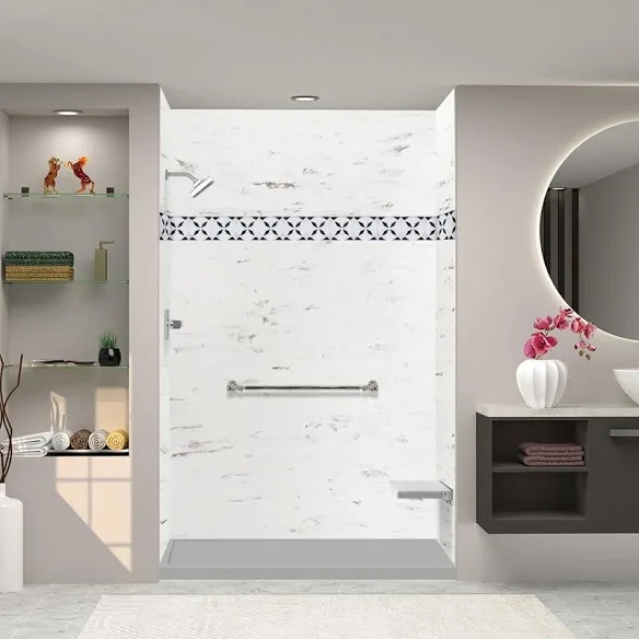 Transolid FSL6036L-87 60-in x 36-in Cast Solid Surface Low Profile Shower Base with Linear Concealed Left Hand Drain, Concrete